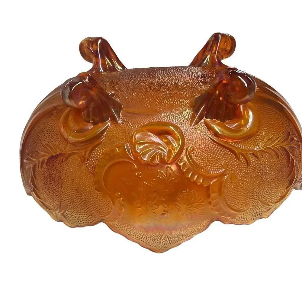 Marigold Carnival Glass Scalloped Edge Compote Bowl Size 10” x 5”
